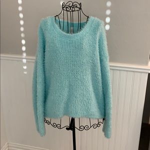 ♥️ No Boundaries Fuzzy Blue Scoop Sweater Women’sL